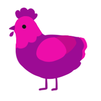 A plum and fuchsia chicken with a head pattern
