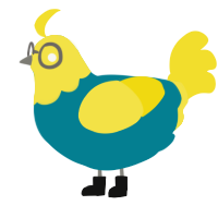 A sea and yellow chicken with a head pattern