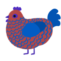 funky, a red and ultramarine chicken with a lace pattern