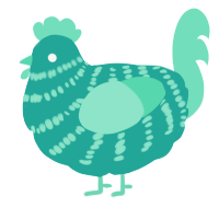 A turquoise and mint chicken with a bar pattern