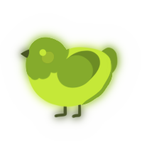 A lime and chartreuse chicken with a head pattern