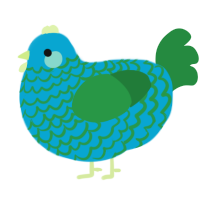 A cerulean and viridian chicken with a lace pattern