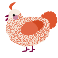 A cream and vermilion chicken with a double-lace pattern
