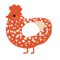 A vermilion and cream chicken with a speckle pattern