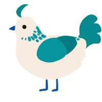 A cream and teal chicken with a neck-speckle pattern