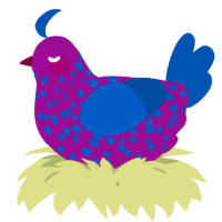 A plum and ultramarine chicken with a speckle pattern