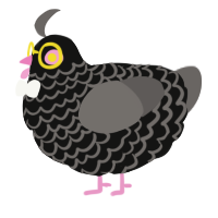 A black and grey chicken with a lace pattern