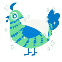 A spring and sapphire chicken with a bar pattern