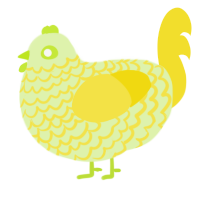 A apple and yellow chicken with a lace pattern