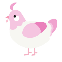 A white and pink chicken with a head pattern