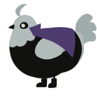 A black and silver chicken with a head pattern