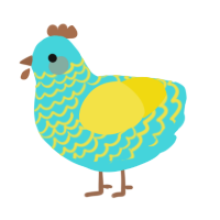 A aqua and yellow chicken with a lace pattern