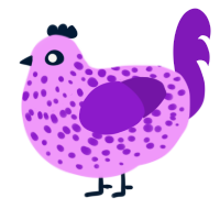 Froot gummy, a lavender and violet chicken with a speckle pattern