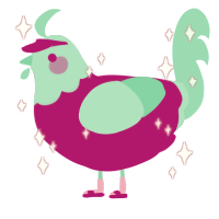 Jazzercise, a fuchsia and mint chicken with a head pattern