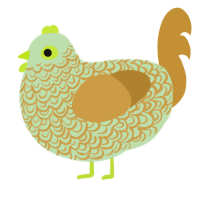 bug rotisserie, a gluppy and gold chicken with a double-lace pattern