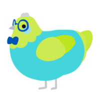A aqua and lime chicken with a head pattern