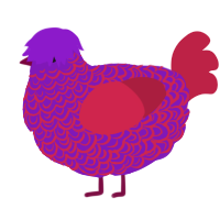 A violet and crimson chicken with a double-lace pattern