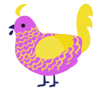 A orchid and yellow chicken with a lace pattern