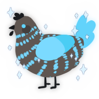 A bark and aqua chicken with a bar pattern
