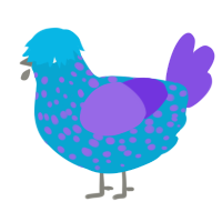 A cerulean and blurple chicken with a speckle pattern