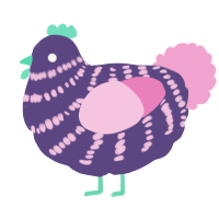 A overcast and pink chicken with a bar pattern