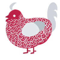 A crimson and mist chicken with a double-lace pattern