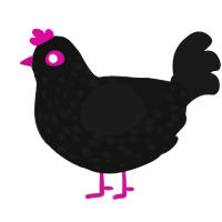 A black and sable chicken with a speckle pattern