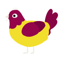 yellow jacket, a yellow and maroon chicken with a head pattern