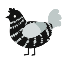 A black and silver chicken with a bar pattern
