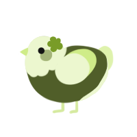 A olive and apple chicken with a head pattern