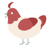 A cream and red chicken with a head pattern