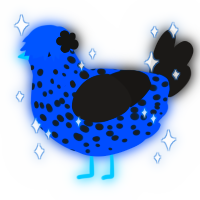 A ultramarine and sable chicken with a speckle pattern