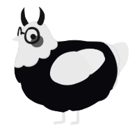 A white and black chicken with a head pattern