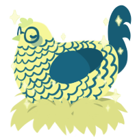 A apple and ultramarine chicken with a lace pattern