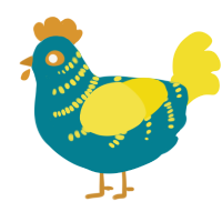 A sea and yellow chicken with a half-bar pattern