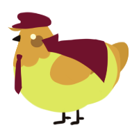 A lime and ochre chicken with a head pattern
