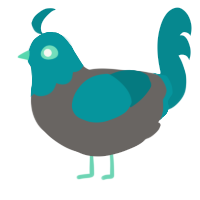 A grey and teal chicken with a head pattern