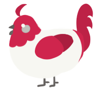 A white and crimson chicken with a head pattern