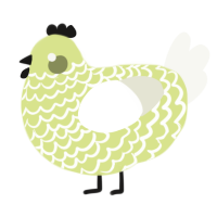 A lemon and white chicken with a lace pattern