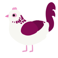 Camelia, a white and wine chicken with a neck-speckle pattern