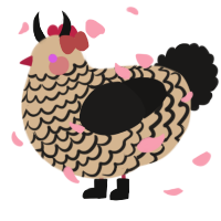 A beige and sable chicken with a lace pattern