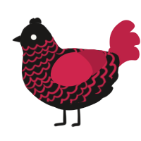 A sable and crimson chicken with a lace pattern