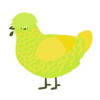 A lime and yellow chicken with a lace pattern