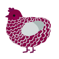 A maroon and silver chicken with a lace pattern