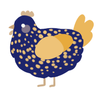 A navy and honey chicken with a speckle pattern