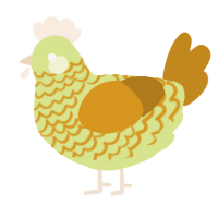A lemon and ochre chicken with a lace pattern