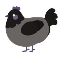 A grey and sable chicken with a head pattern