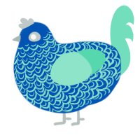 A ultramarine and mint chicken with a double-lace pattern