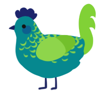 A teal and grass chicken with a half-lace pattern