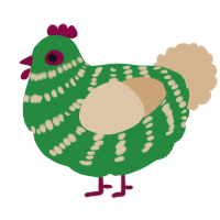 A viridian and beige chicken with a bar pattern